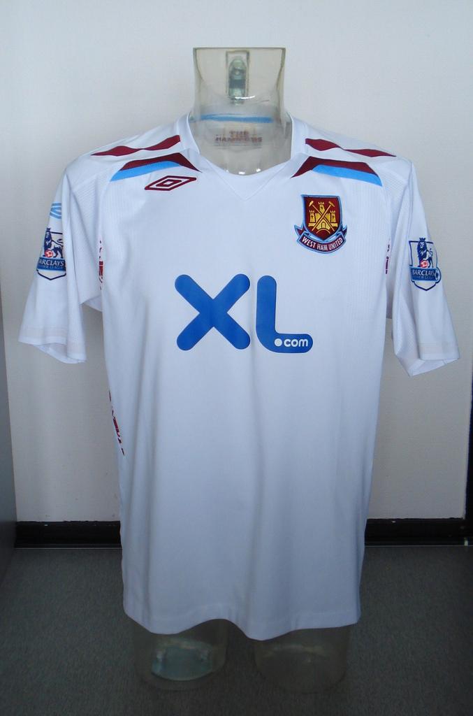 maillot équipe de west ham united exterieur 2007-2008 rétro